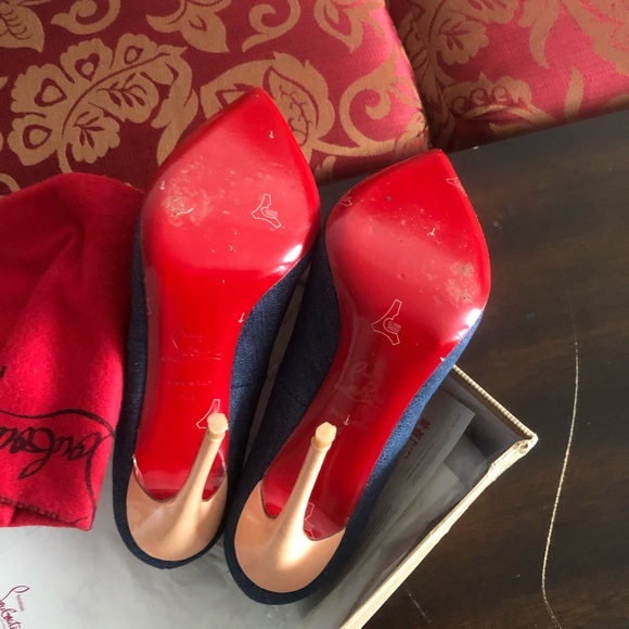 Red bottom blue jean pumps - Picture 2 of 2